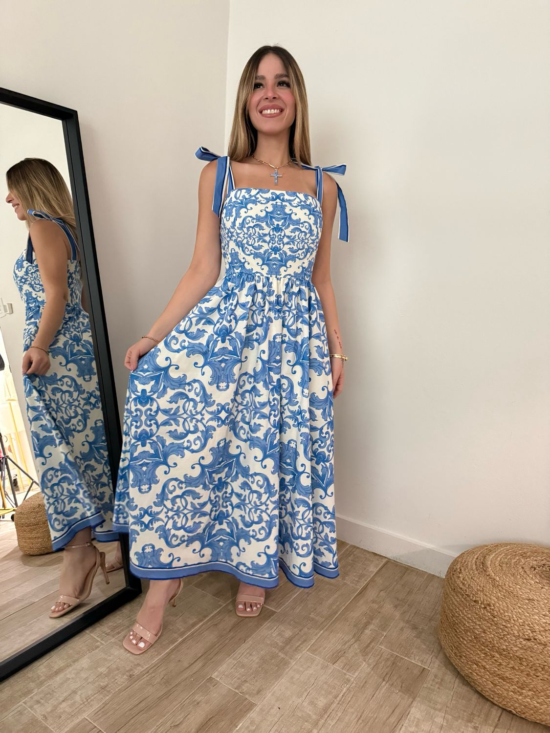 Ivory Blue Santorini Dreams Midi Dress