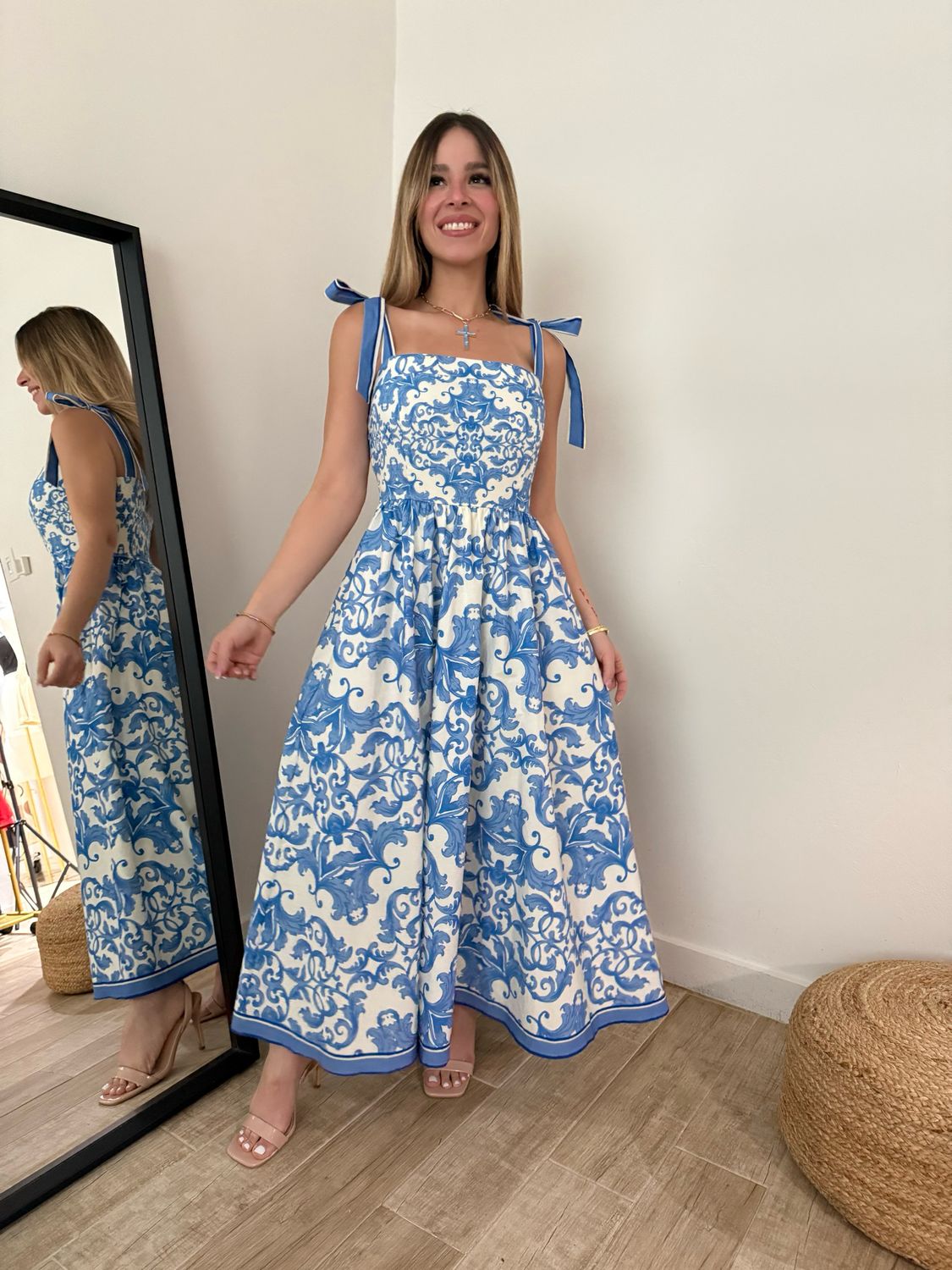 Ivory Blue Santorini Dreams Midi Dress
