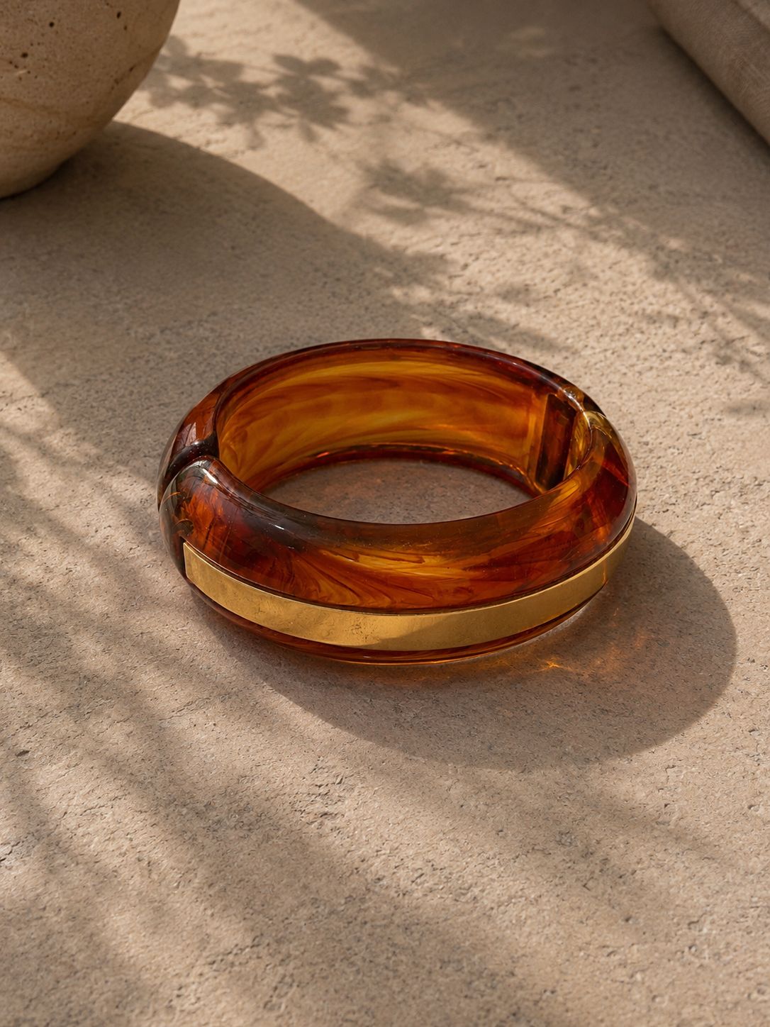 Amber Tortoise Resin Gold Accent Bangle Bracelet