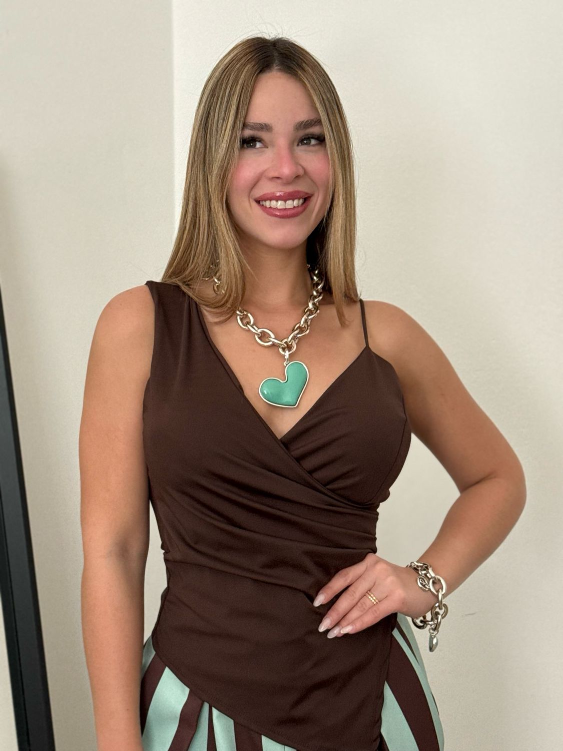 Chocolate Asymmetrical Wrap Cami Top (One Size)