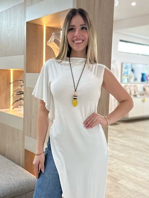 White Asymmetric Tunic Top