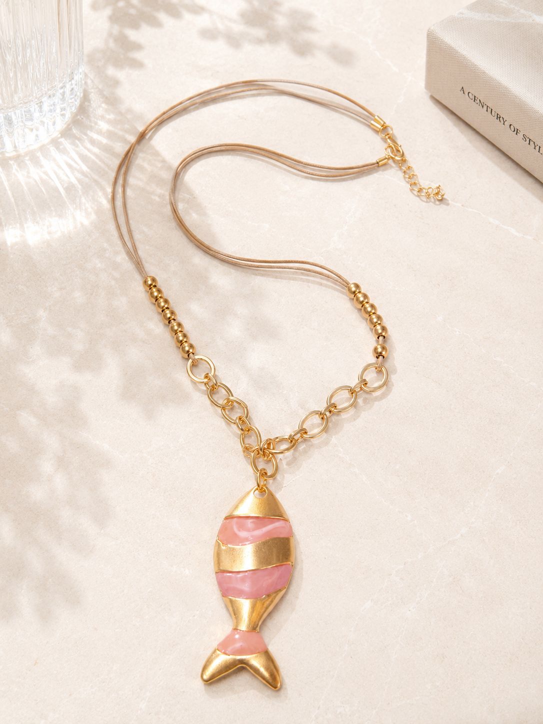 Pink Enamel Fish Pendant Necklace