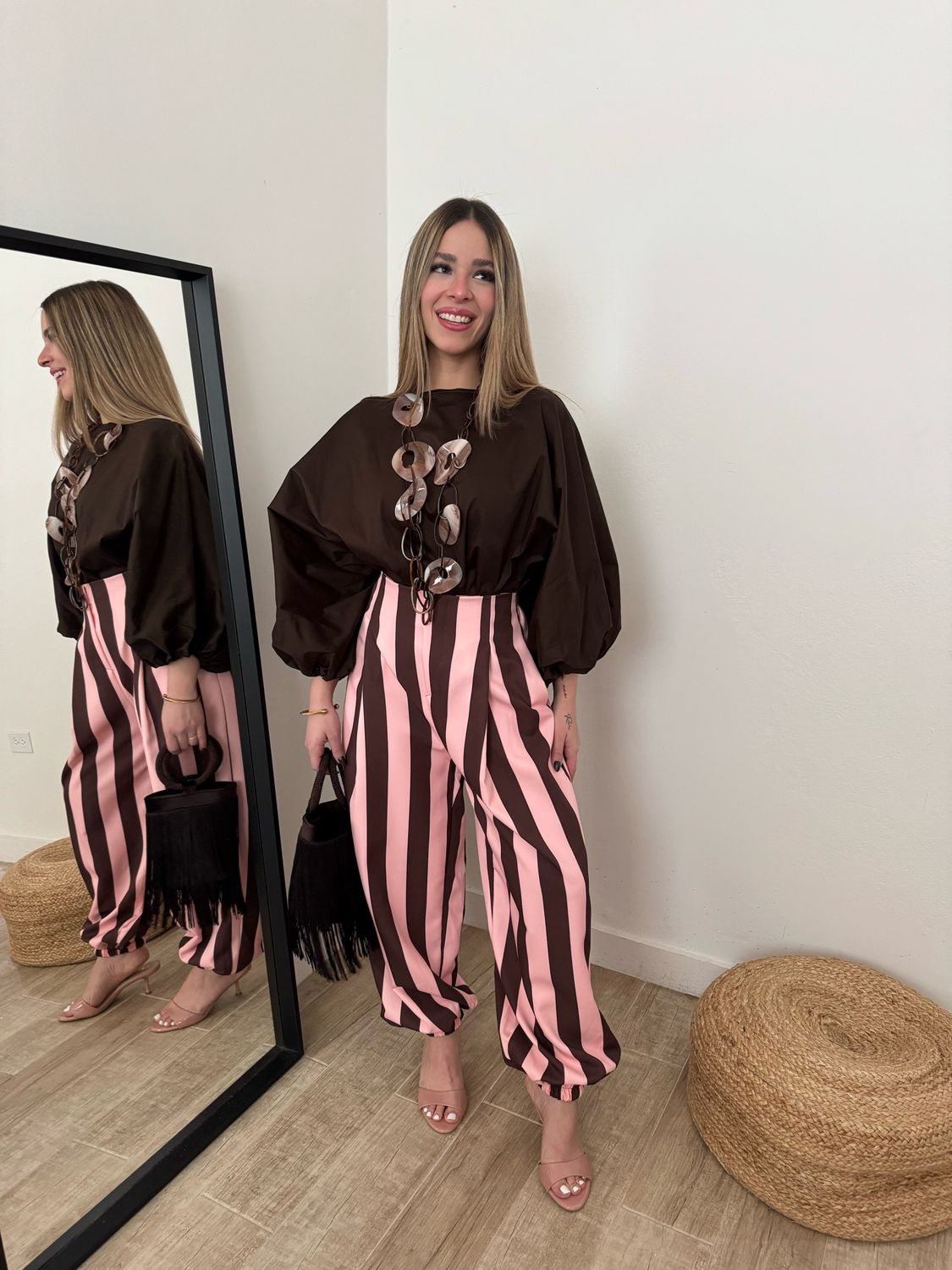 Chocolate Pink Stripes Balloon Pants (One Size)