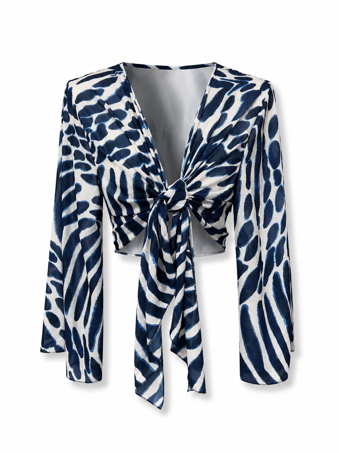Blue Animal Print Boho Blouse