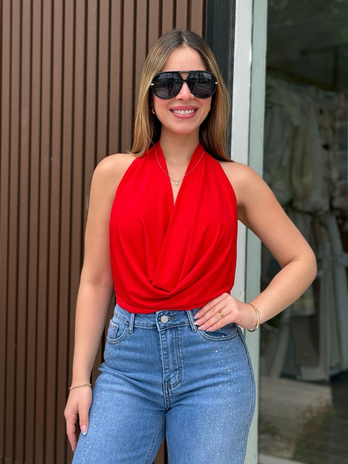 Red Halter Open Back Top