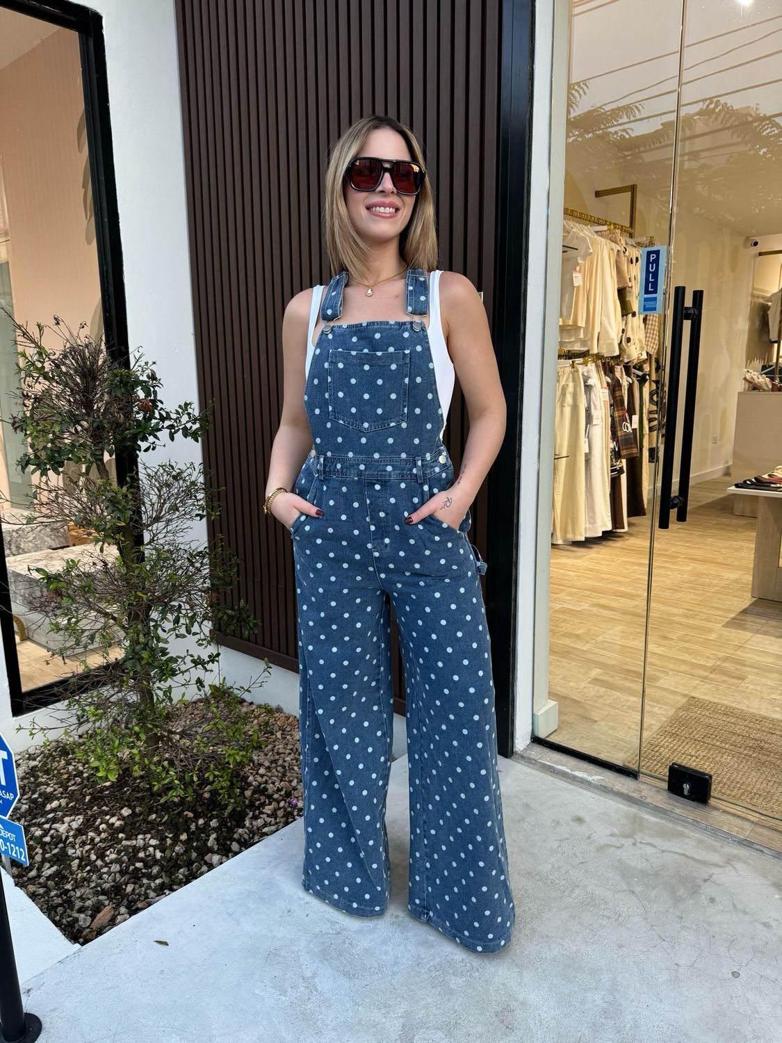 Polka Dots Denim Jumpsuit