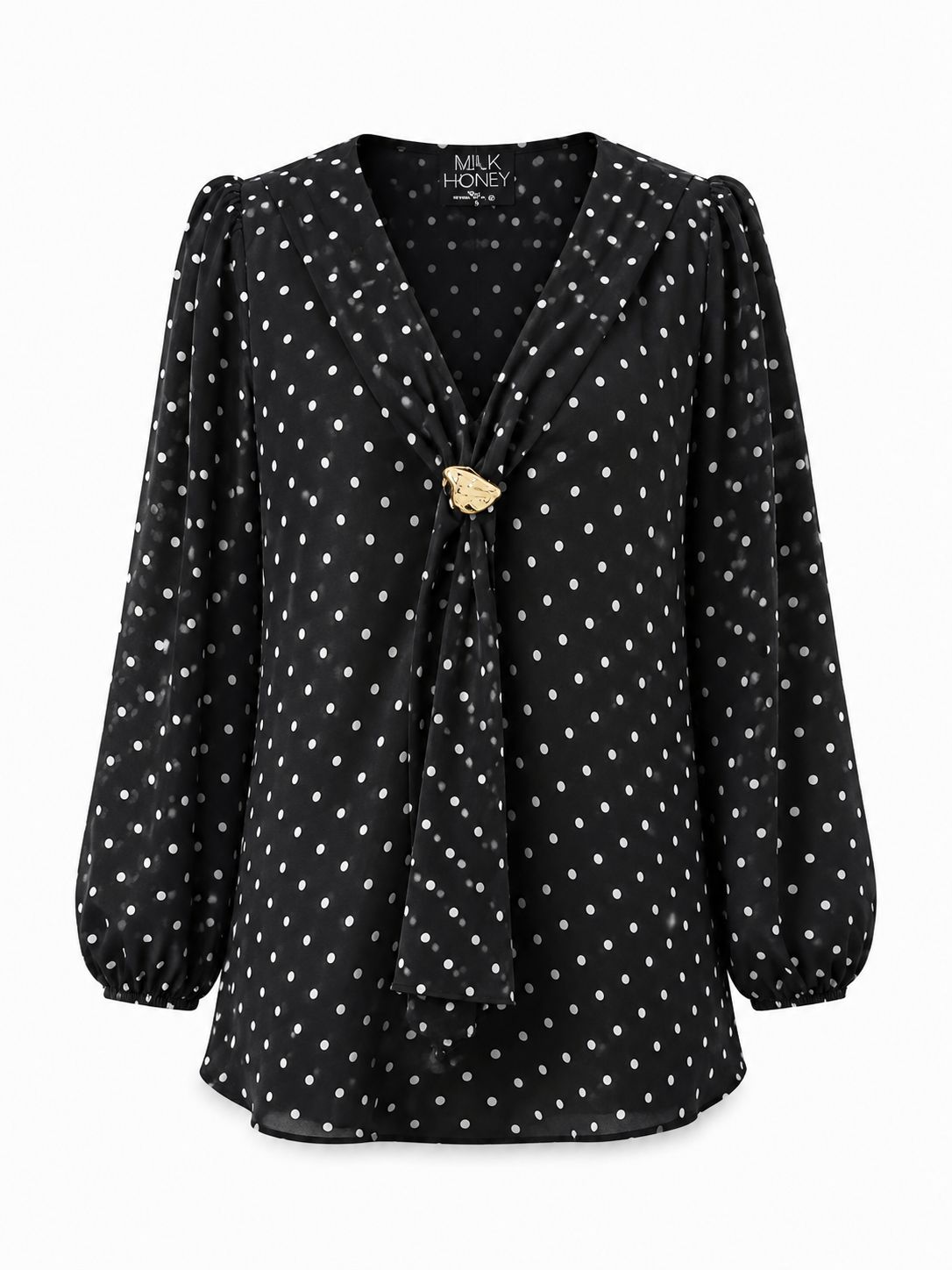 Midnight Polka Tie Blouse