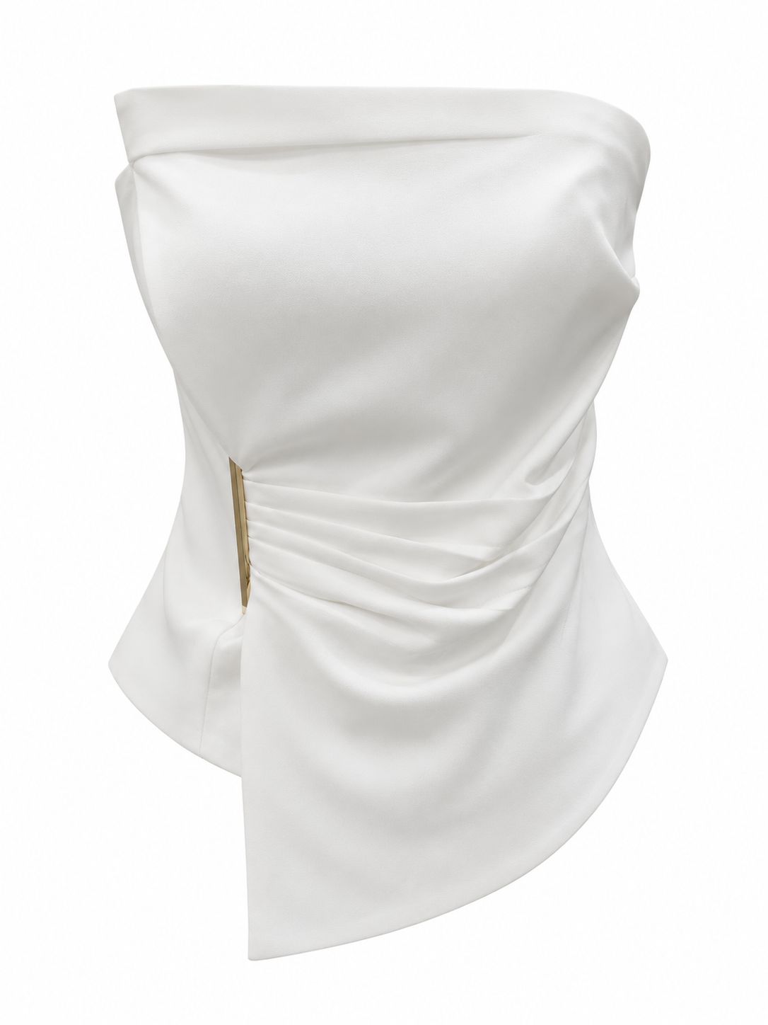White Draped Gold Accent Strapless Top