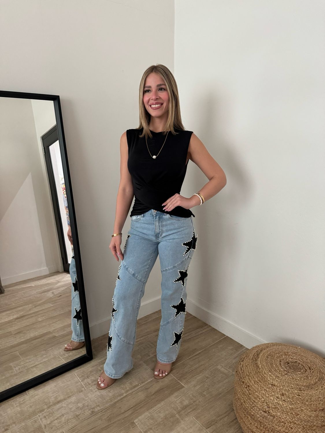 Light Denim Black Stars Pearl Jeans
