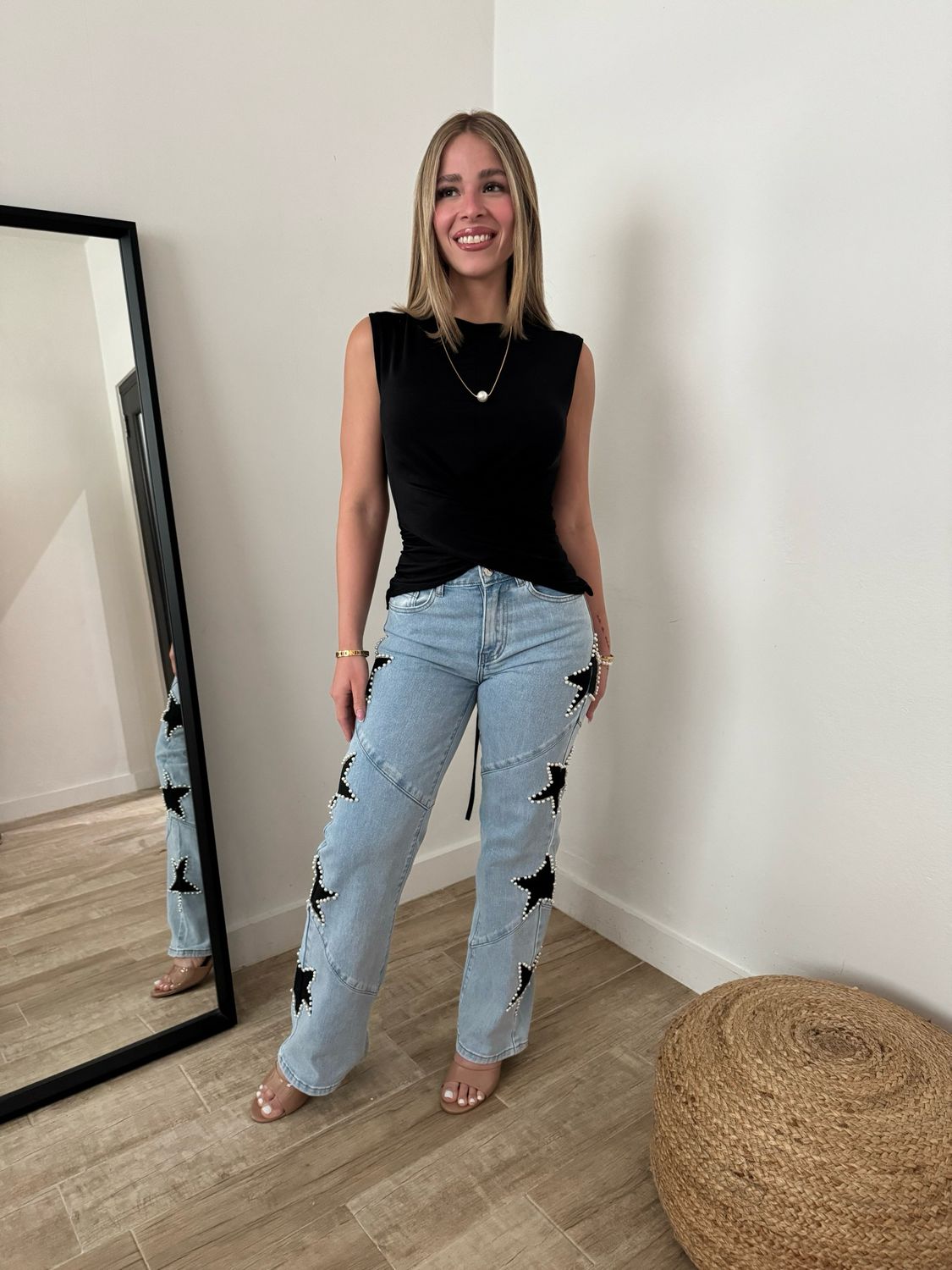 Light Denim Black Stars Pearl Jeans