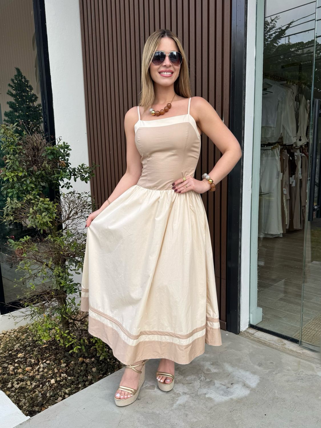 Color Block Spandex Midi Dress