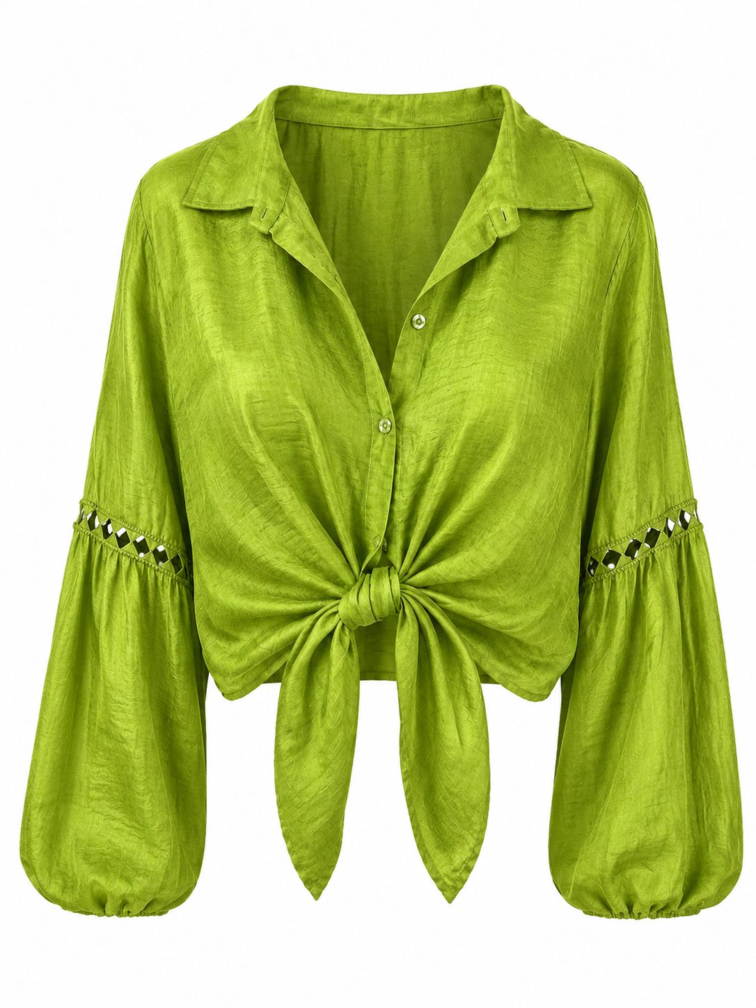 Dark Chartreuse Tie Front Blouse ( One Size)