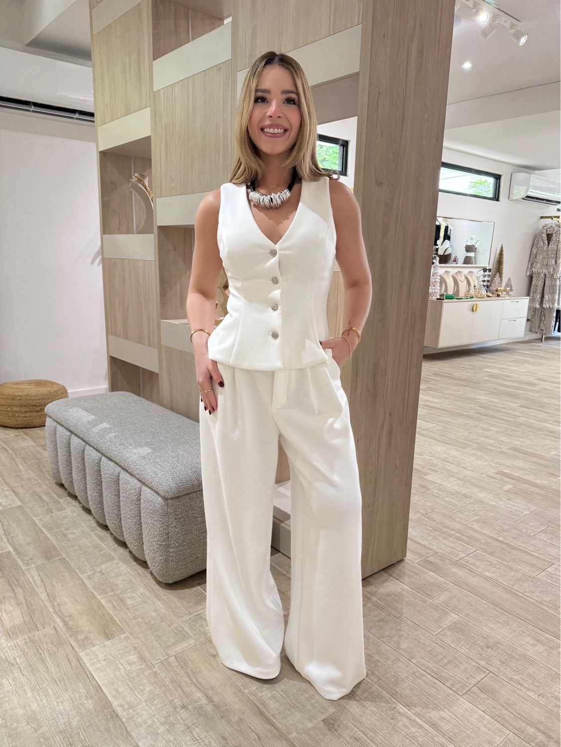 White Unique Pelated Pant