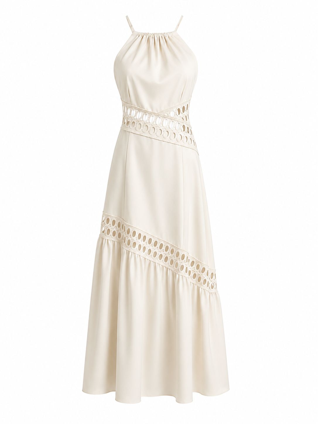 Ivory Elegant Eyelet Maxi Dress
