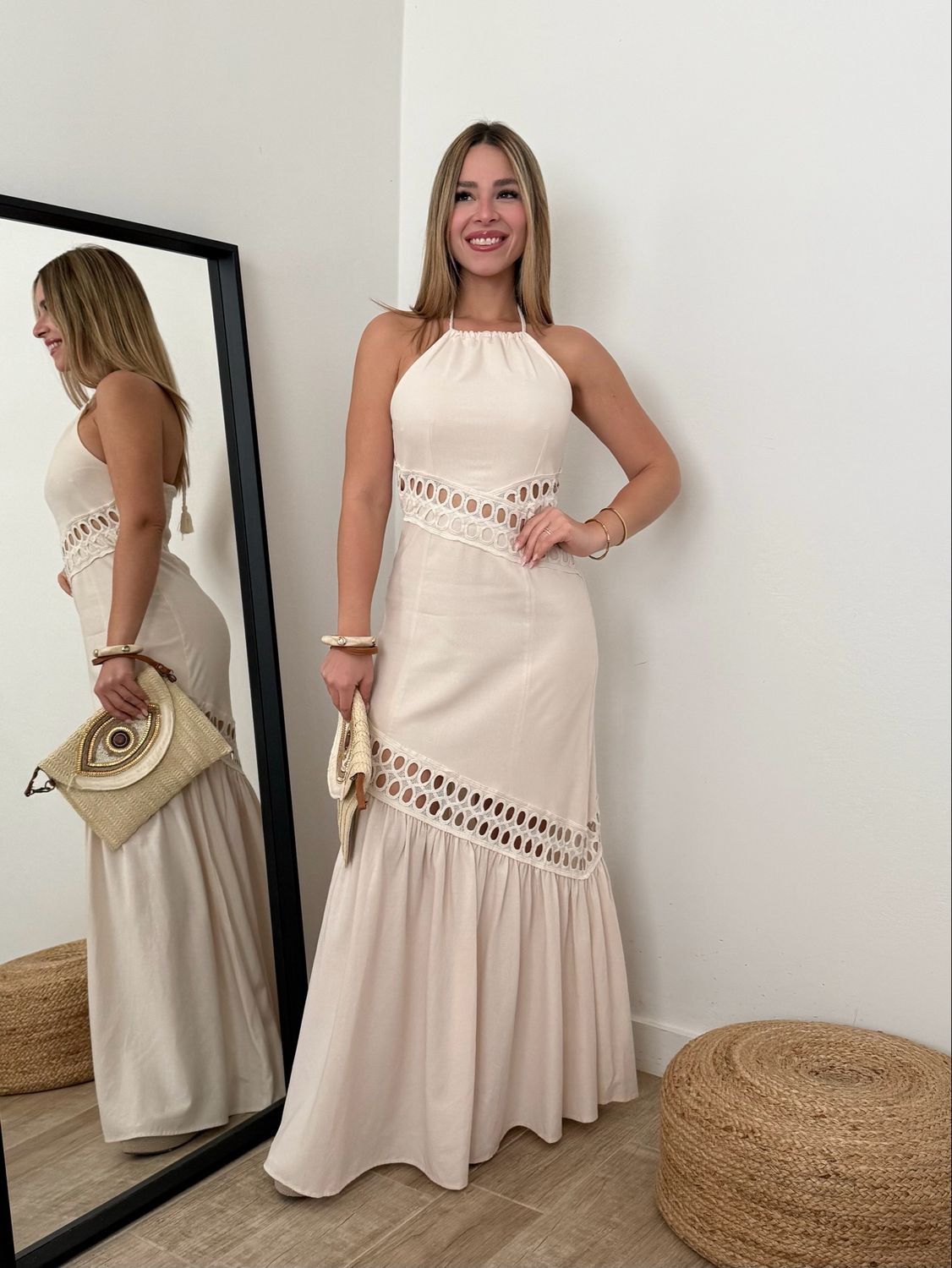 Ivory Elegant Eyelet Maxi Dress