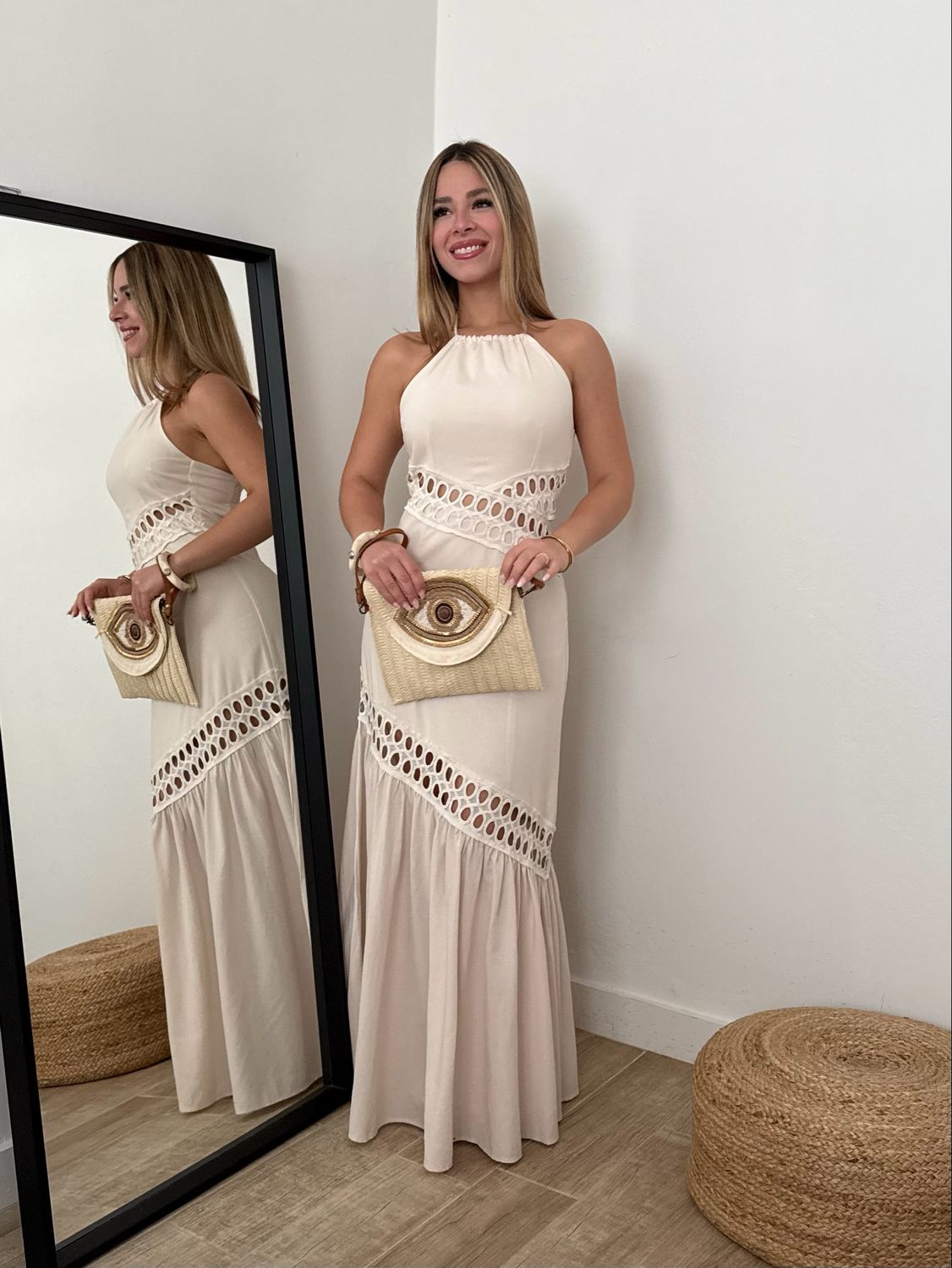 Ivory Elegant Eyelet Maxi Dress