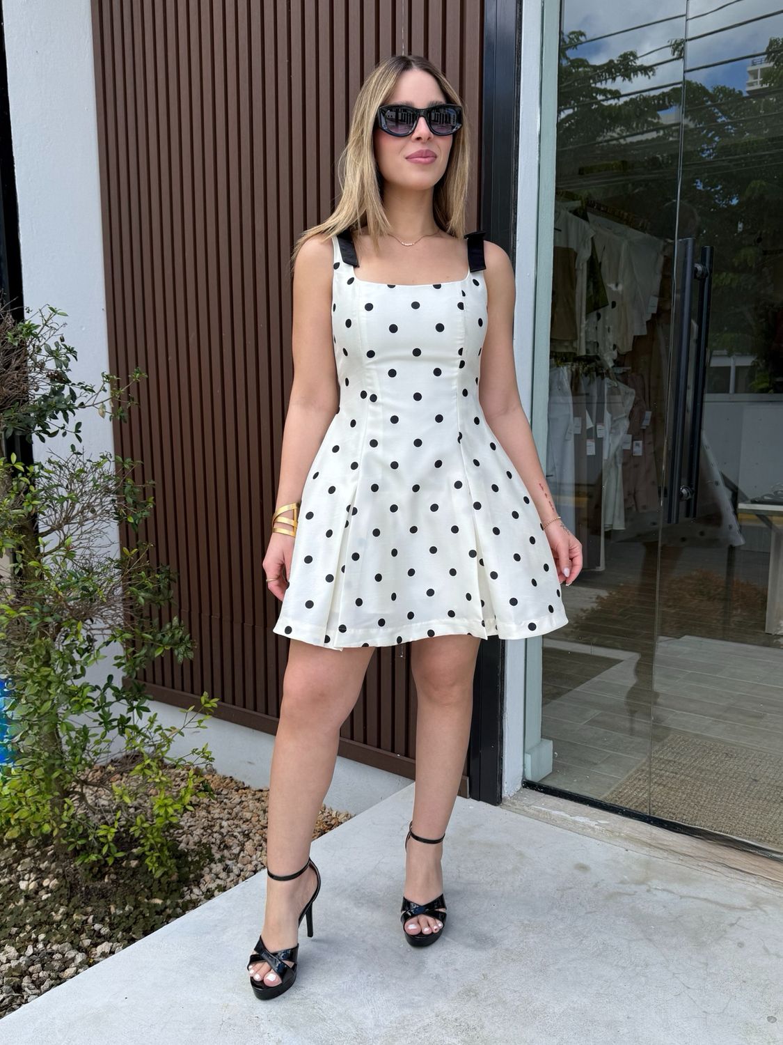 Ivory & Black Polka Dots Flared Dress