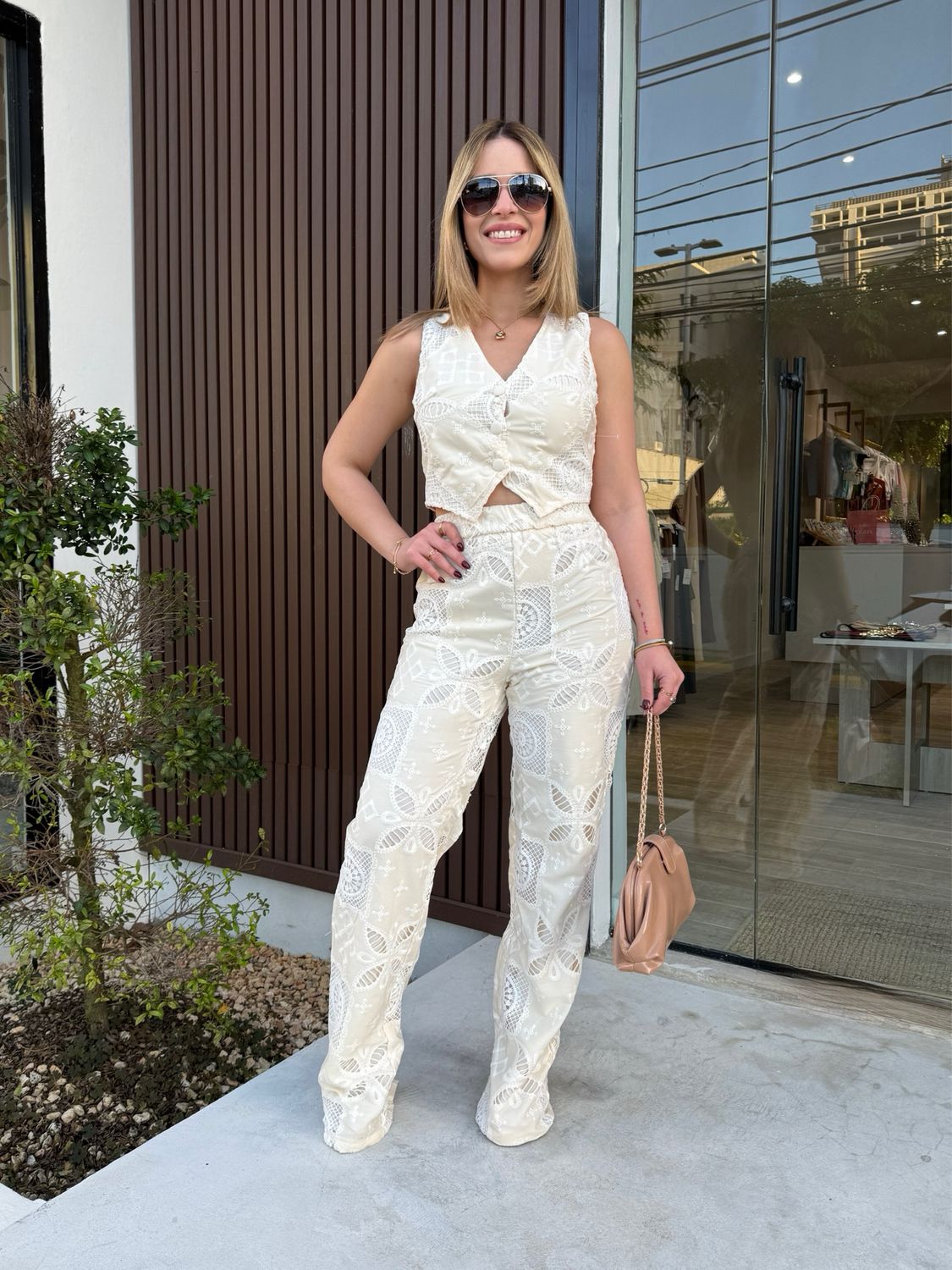 Ivory Eyelet Vest & Pant Set