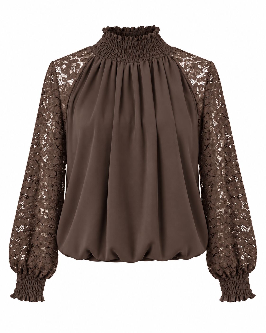 Chocolate Lace Sleeves Bubble Blouse (One Size)