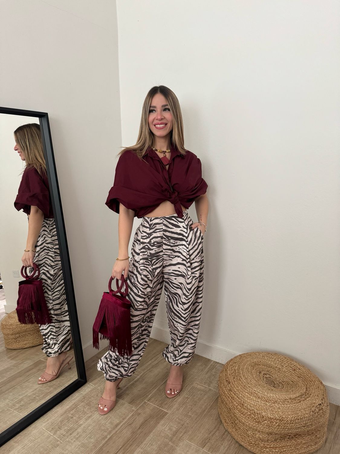Taupe Olive Zebra Balloon Pants (One Size)