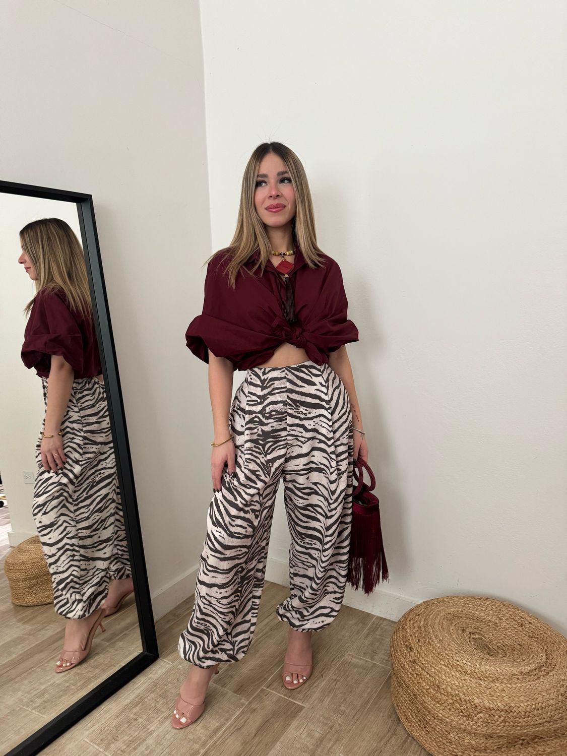 Taupe Olive Zebra Balloon Pants (One Size)