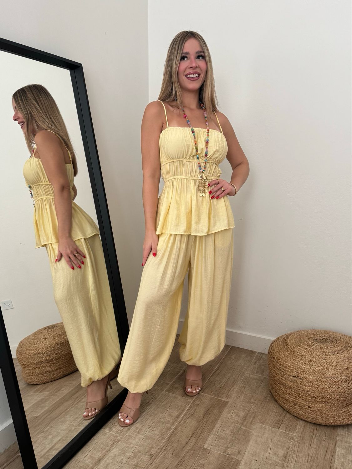 Yellow Bliss Smocked Top & Balloon Pants Set