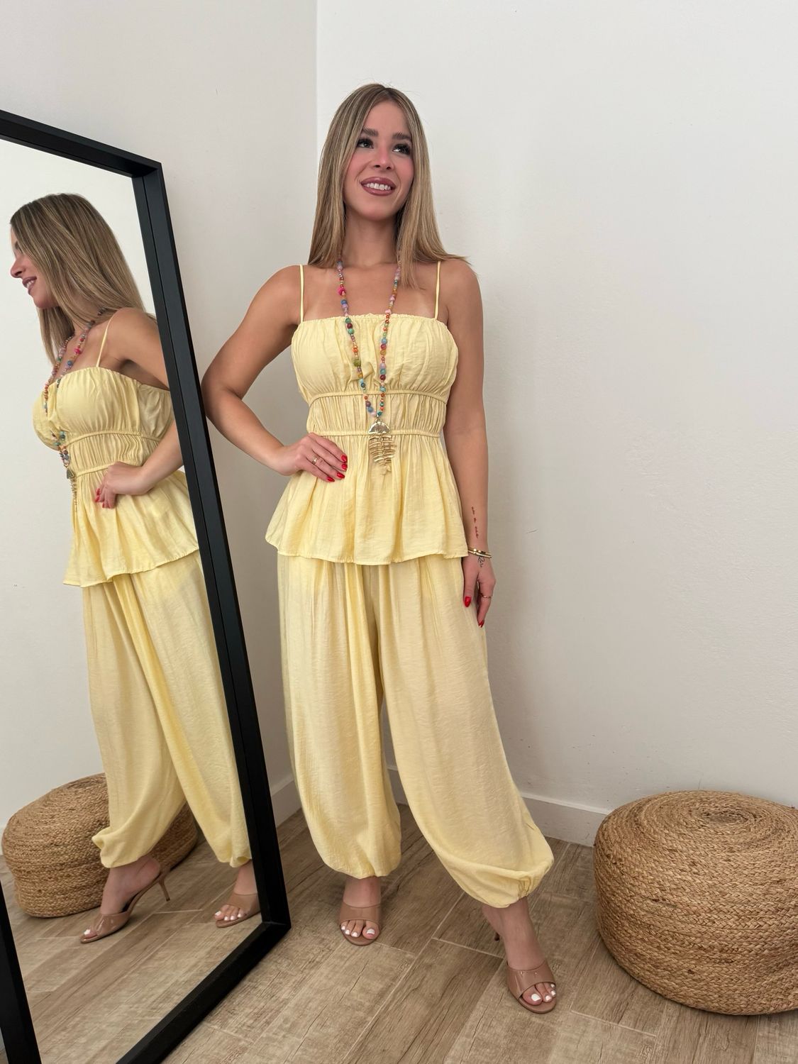 Yellow Bliss Smocked Top & Balloon Pants Set