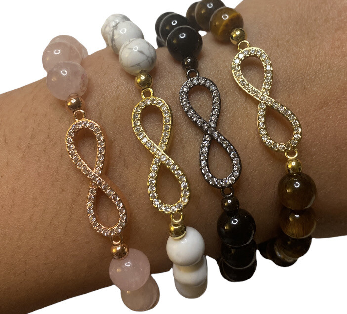 Infiniti - Howlite, Tigers Eye, Rose Quartz, Onyx Bracelet