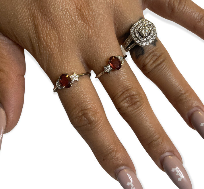 Garnet - Faceted - Silver Alloy Adjustable Rings