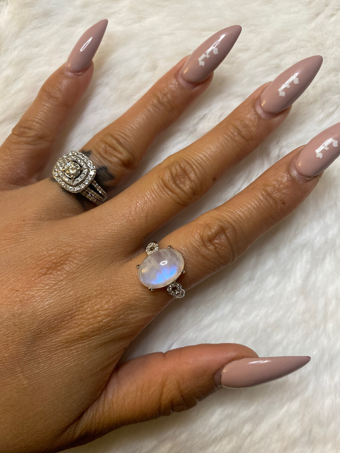 Moonstone - Flashy Polished - Silver Alloy Adjustable Rings, Intuitively Select Your Ring Here: 1