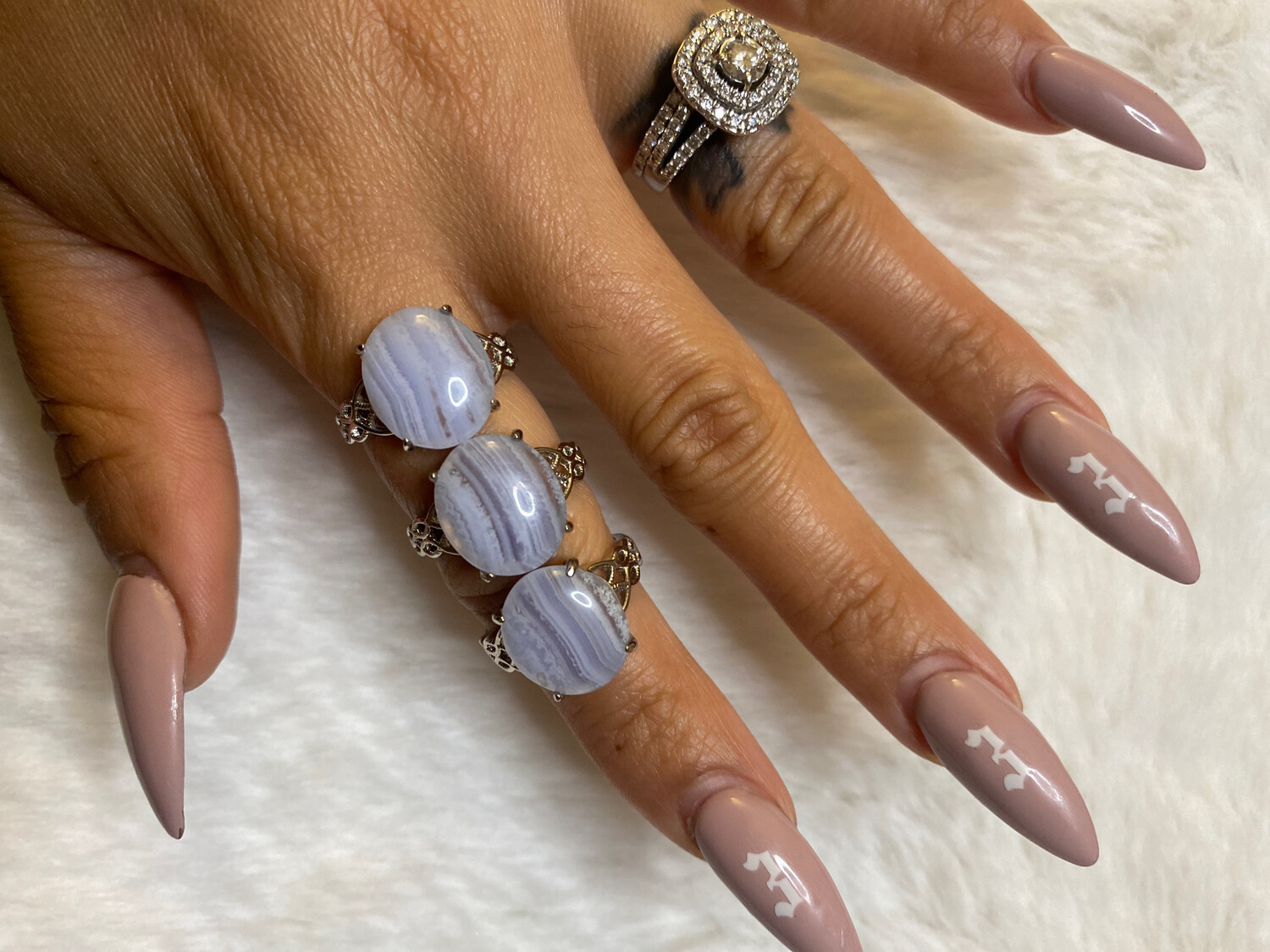 Blue Lace Agate - Polished - Silver Alloy Adjustable Rings, Intuitively Select Your Ring Here: 1