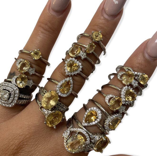 Citrine - Faceted - Silver Alloy Adjustable Rings