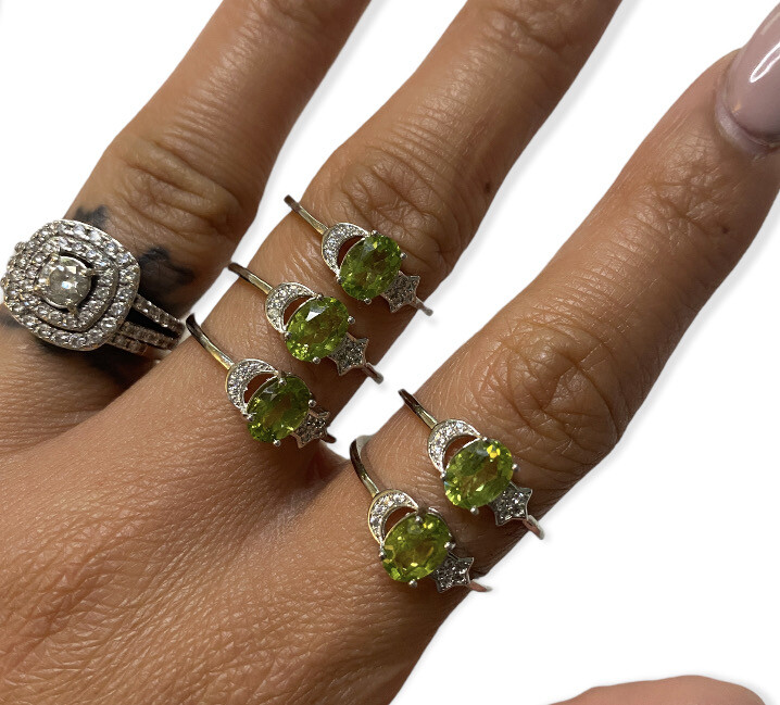 Peridot - Faceted - Silver Alloy Adjustable Rings
