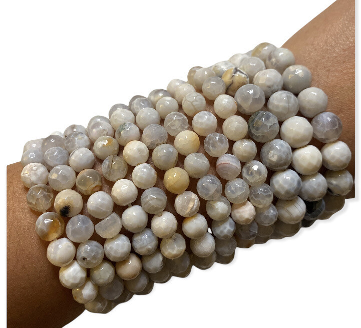 White Agate Banded & Faceted Bracelets