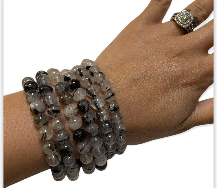 Natural Black Tourmaline in Quartz Bracelets