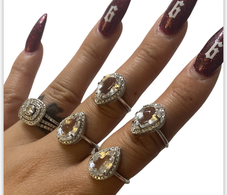 Clear Quartz - Faceted - Silver Alloy Adjustable Rings