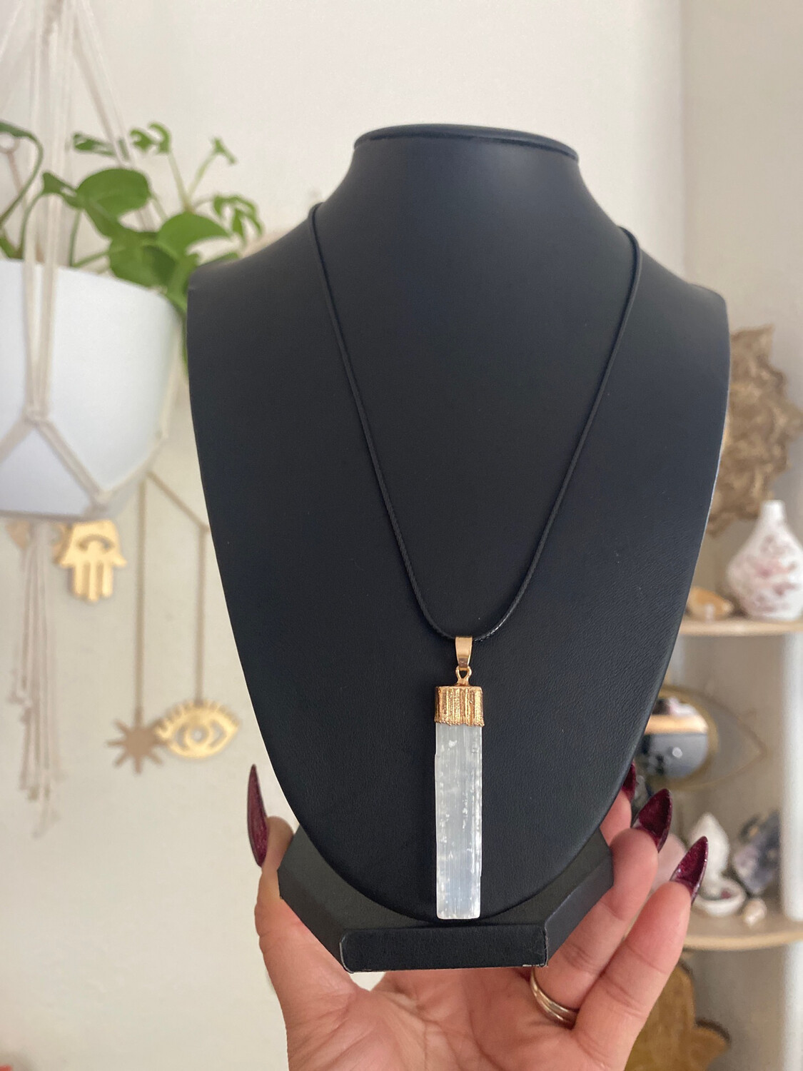 Natural Selenite (Satin Spar) Pendant Necklace