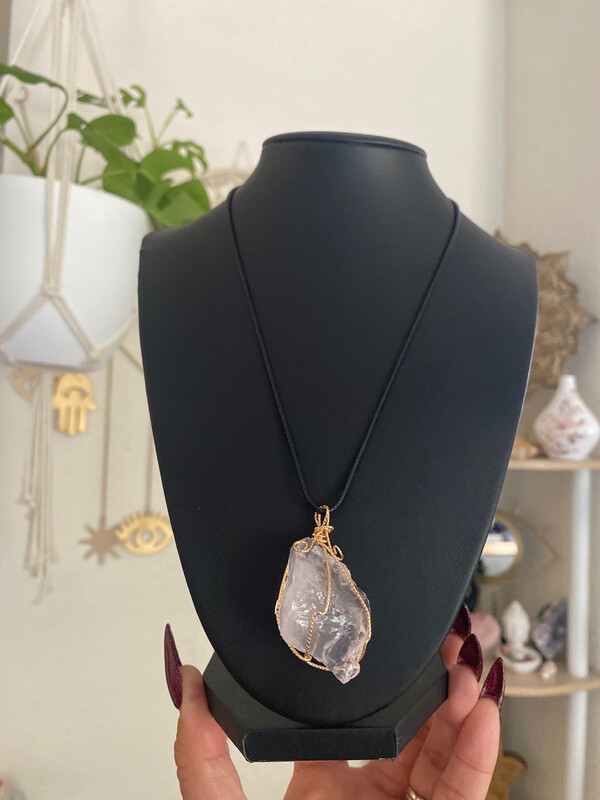 Natural Raw Rose Quartz Pendant Necklace