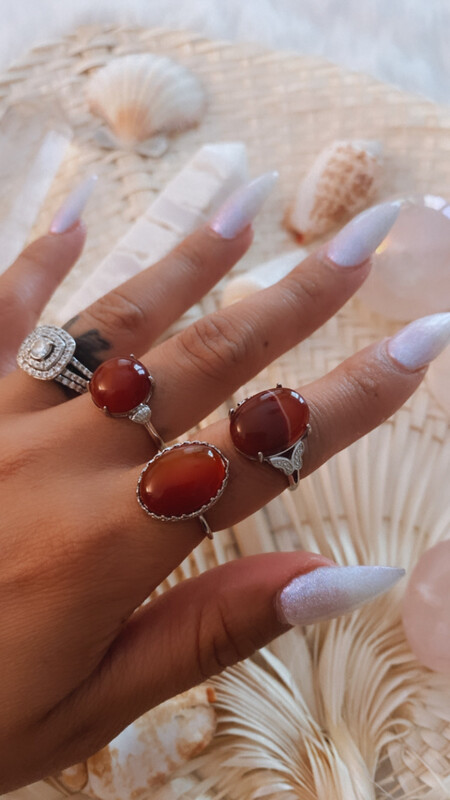Carnelian - Polished - Silver Alloy Adjustable Rings