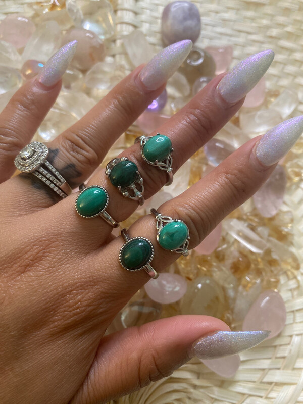 Malachite - Polished - Silver Alloy Adjustable Rings
