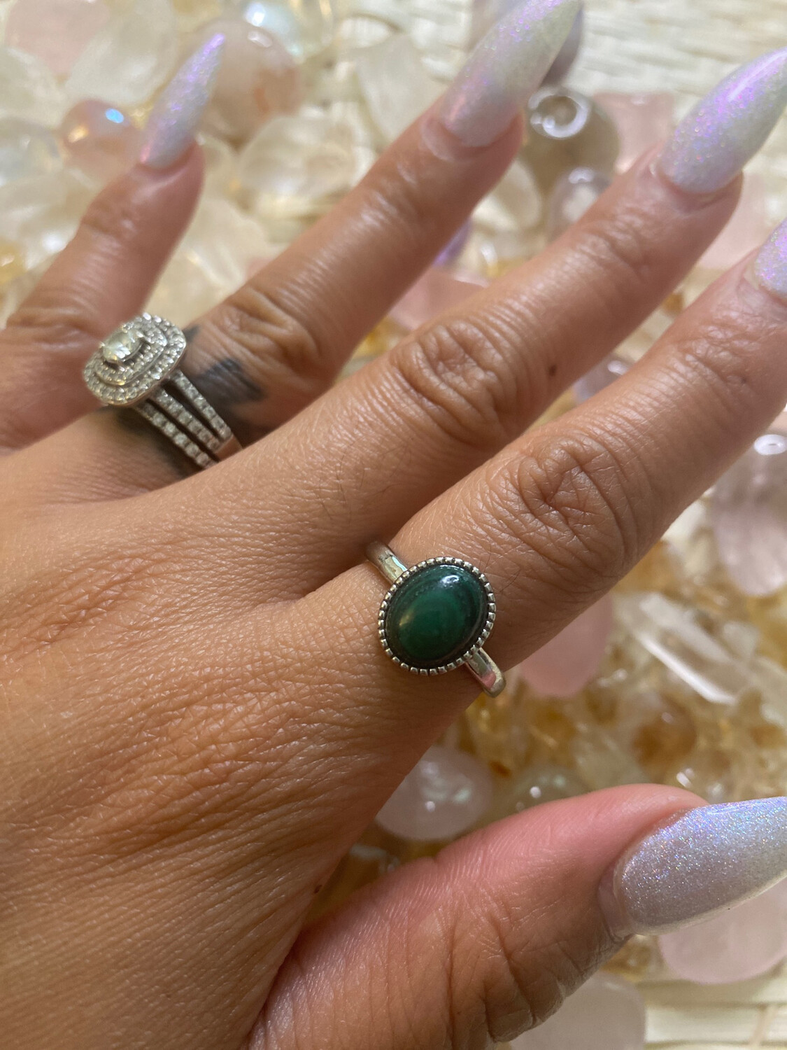 Malachite - Polished - Silver Alloy Adjustable Rings, Intuitively Select Your Ring Here: 1