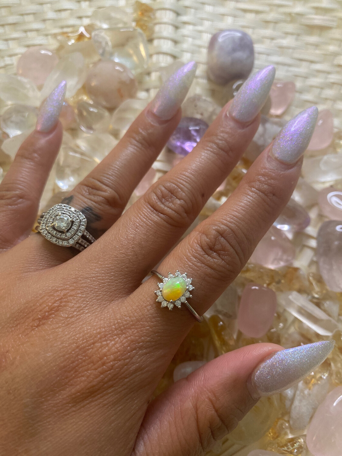 Fire & Black Opal Oval Shape - Silver Alloy - Adjustable Rings, Intuitively Select Your Ring Here: 1