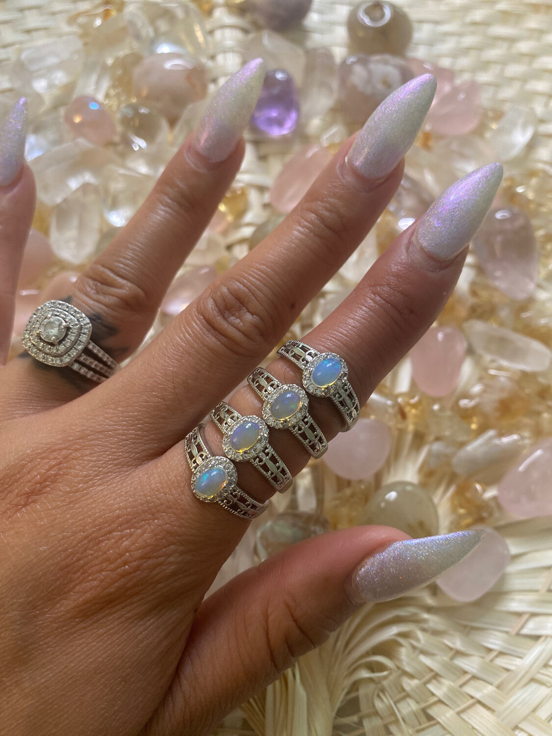 Fire & Black Opal Rings - Silver Alloy - Adjustable Rings, Intuitively Select Your Ring Here: 1 - Fire Opal
