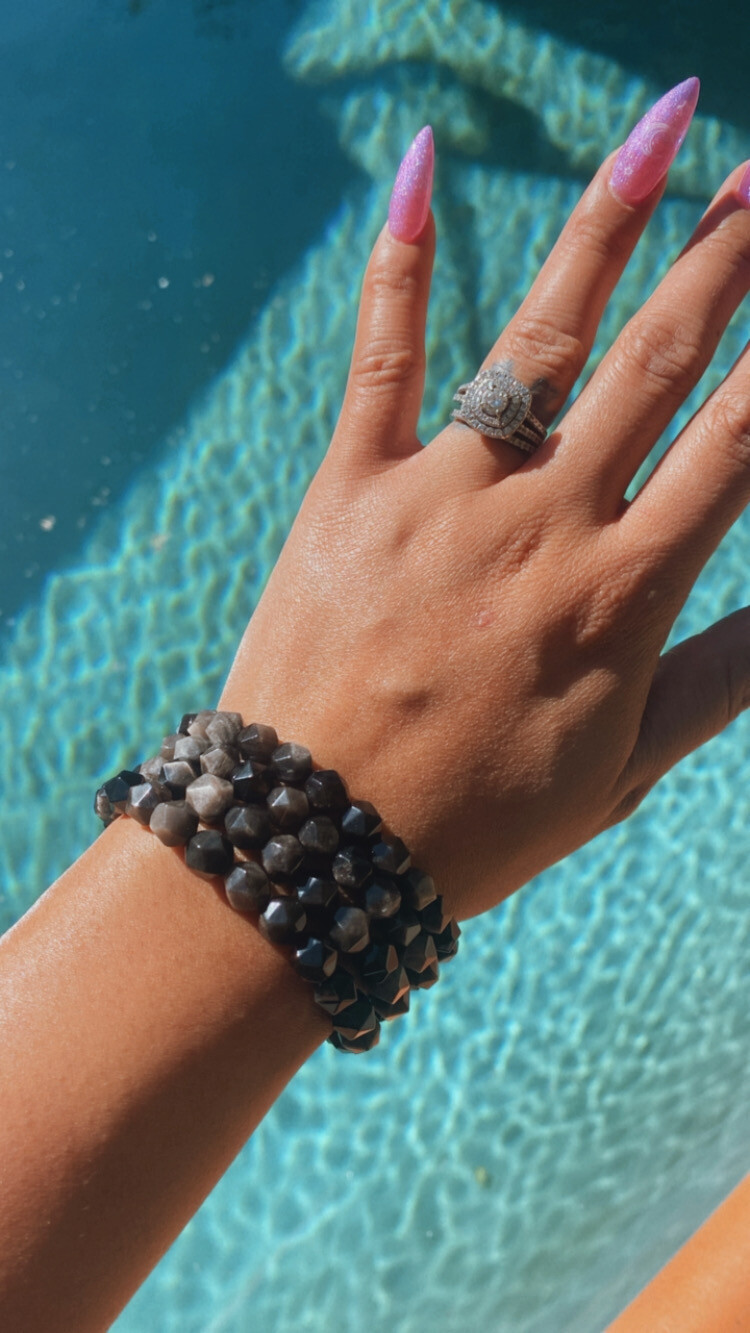 Faceted Silver Obsidian Bracelets