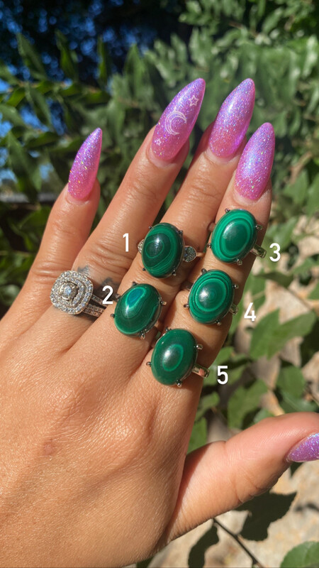 Malachite (unique all seeing eye) - Silver Alloy Adjustable Ring