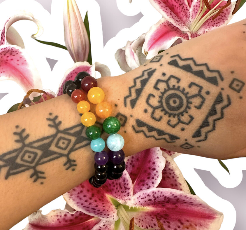 Black Tourmaline & Chakra Bead Protection Bracelet