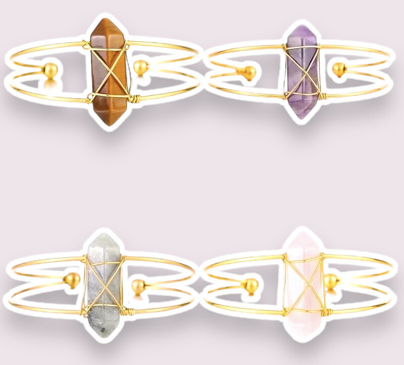 Rose Quartz- Amethyst - Labradorite - Tigers Eye- Crystal Cuffs (Adjustable) 