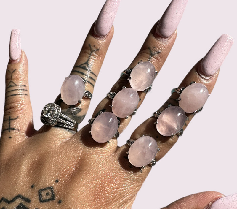 Star Rose Quartz Adjustable Ring