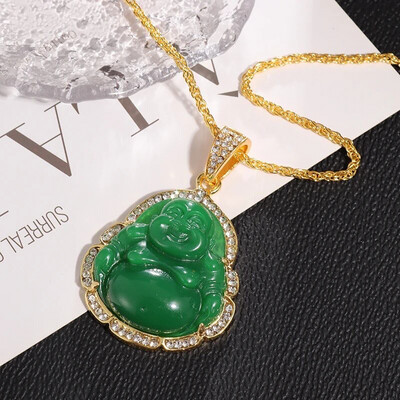 Green/White Buddha Pendant Necklace