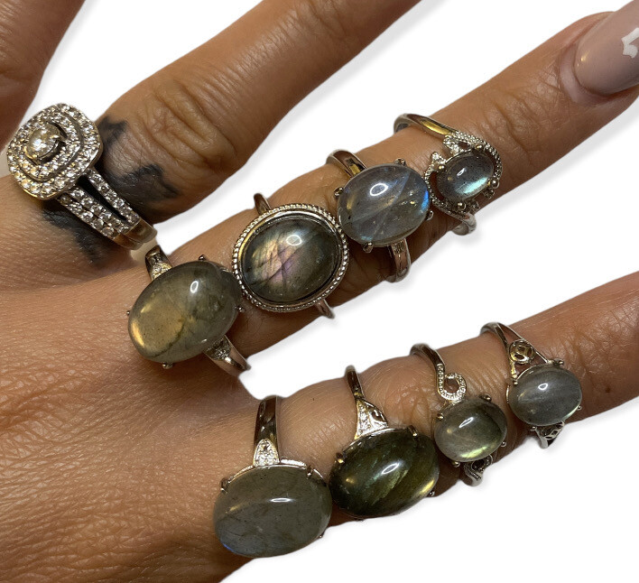 Labradorite - Flashy Polished - Silver Alloy Adjustable Rings